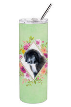 Load image into Gallery viewer, Newfoundland Puppy Green Flowers Double Walled Stainless Steel 20 oz Skinny Tumbler CK4324TBL20