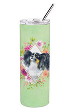 Load image into Gallery viewer, Papillon Green Flowers Double Walled Stainless Steel 20 oz Skinny Tumbler CK4325TBL20