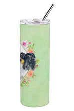 Load image into Gallery viewer, Papillon Green Flowers Double Walled Stainless Steel 20 oz Skinny Tumbler CK4325TBL20