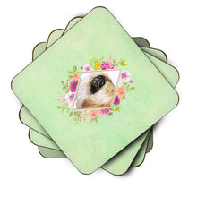 Load image into Gallery viewer, Pekingese Green Flowers Coasters - Set of 4 Lightweight Foam, Absorbent Drink Coasters  CK4326FC