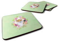 Load image into Gallery viewer, Corgi Green Flowers Coasters - Set of 4 Lightweight Foam, Absorbent Drink Coasters  CK4327FC