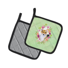 Load image into Gallery viewer, Corgi Green Flowers Pot Holders - Set of 2 - Heat-Resistant Kitchen Essentials CK4327PTHD