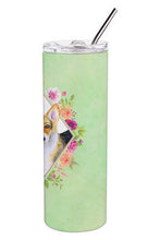 Load image into Gallery viewer, Corgi Green Flowers Double Walled Stainless Steel 20 oz Skinny Tumbler CK4327TBL20