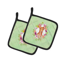 Load image into Gallery viewer, Pharaoh Hound Green Flowers Pot Holders - Set of 2 - Heat-Resistant Kitchen Essentials CK4328PTHD