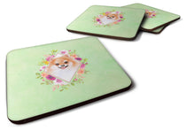 Load image into Gallery viewer, Pomeranian #1 Green Flowers Coasters - Set of 4 Lightweight Foam, Absorbent Drink Coasters  CK4329FC