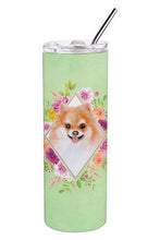 Load image into Gallery viewer, Pomeranian #1 Green Flowers Double Walled Stainless Steel 20 oz Skinny Tumbler CK4329TBL20