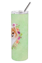 Load image into Gallery viewer, Pomeranian #1 Green Flowers Double Walled Stainless Steel 20 oz Skinny Tumbler CK4329TBL20