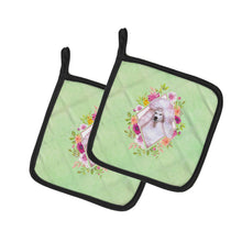 Load image into Gallery viewer, Standard White Poodle Green Flowers Pot Holders - Set of 2 - Heat-Resistant Kitchen Essentials CK4331PTHD