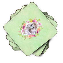Load image into Gallery viewer, Standard Grey Poodle Green Flowers Coasters - Set of 4 Lightweight Foam, Absorbent Drink Coasters  CK4333FC