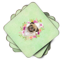Load image into Gallery viewer, Fawn Pug Green Flowers Coasters - Set of 4 Lightweight Foam, Absorbent Drink Coasters  CK4334FC