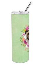 Load image into Gallery viewer, Fawn Pug Green Flowers Double Walled Stainless Steel 20 oz Skinny Tumbler CK4334TBL20