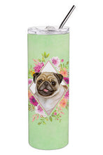 Load image into Gallery viewer, Fawn Pug Green Flowers Double Walled Stainless Steel 20 oz Skinny Tumbler CK4334TBL20