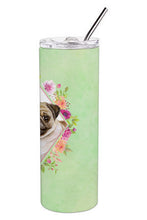 Load image into Gallery viewer, Fawn Pug Green Flowers Double Walled Stainless Steel 20 oz Skinny Tumbler CK4334TBL20