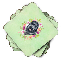 Load image into Gallery viewer, Russian Black Terrier Green Flowers Coasters - Set of 4 Lightweight Foam, Absorbent Drink Coasters  CK4336FC