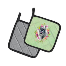 Load image into Gallery viewer, Schnauzer Green Flowers Pot Holders - Set of 2 - Heat-Resistant Kitchen Essentials CK4339PTHD