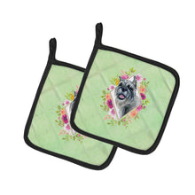 Load image into Gallery viewer, Schnauzer Green Flowers Pot Holders - Set of 2 - Heat-Resistant Kitchen Essentials CK4339PTHD