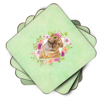 Load image into Gallery viewer, Shar Pei Green Flowers Coasters - Set of 4 Lightweight Foam, Absorbent Drink Coasters  CK4341FC