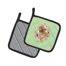 Load image into Gallery viewer, Shar Pei Green Flowers Pot Holders - Set of 2 - Heat-Resistant Kitchen Essentials CK4341PTHD