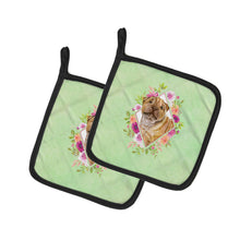 Load image into Gallery viewer, Shar Pei Green Flowers Pot Holders - Set of 2 - Heat-Resistant Kitchen Essentials CK4341PTHD