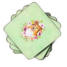 Load image into Gallery viewer, Sheltie Shetland Sheepdog Green Flowers Coasters - Set of 4 Lightweight Foam, Absorbent Drink Coasters  CK4342FC