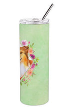 Load image into Gallery viewer, Sheltie Shetland Sheepdog Green Flowers Double Walled Stainless Steel 20 oz Skinny Tumbler CK4342TBL20