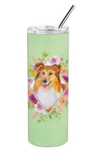 Load image into Gallery viewer, Sheltie Shetland Sheepdog Green Flowers Double Walled Stainless Steel 20 oz Skinny Tumbler CK4342TBL20
