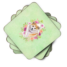 Load image into Gallery viewer, Shiba Inu Green Flowers Coasters - Set of 4 Lightweight Foam, Absorbent Drink Coasters  CK4343FC
