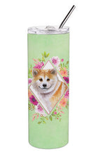Load image into Gallery viewer, Shiba Inu Green Flowers Double Walled Stainless Steel 20 oz Skinny Tumbler CK4343TBL20