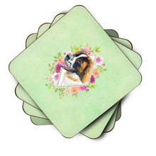 Load image into Gallery viewer, Saint Bernard #2 Green Flowers Coasters - Set of 4 Lightweight Foam, Absorbent Drink Coasters  CK4347FC