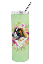 Load image into Gallery viewer, Saint Bernard #2 Green Flowers Double Walled Stainless Steel 20 oz Skinny Tumbler CK4347TBL20