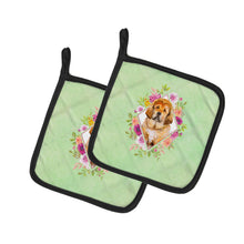 Load image into Gallery viewer, Tibetian Mastiff Puppy Green Flowers Pot Holders - Set of 2 - Heat-Resistant Kitchen Essentials CK4349PTHD