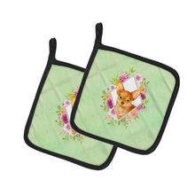 Load image into Gallery viewer, Toy Terrier Green Flowers Pot Holders - Set of 2 - Heat-Resistant Kitchen Essentials CK4350PTHD