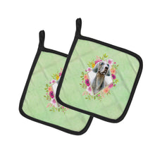 Load image into Gallery viewer, Weimaraner Green Flowers Pot Holders - Set of 2 - Heat-Resistant Kitchen Essentials CK4351PTHD