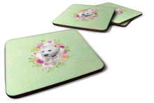 Load image into Gallery viewer, West Highland White Terrier Green Flowers Coasters - Set of 4 Lightweight Foam, Absorbent Drink Coasters  CK4353FC