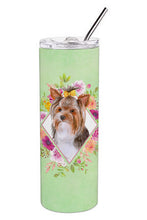 Load image into Gallery viewer, Yorkshire Terrier #1 Green Flowers Double Walled Stainless Steel 20 oz Skinny Tumbler CK4354TBL20