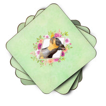 Load image into Gallery viewer, Black Miniature Pinscher Green Flowers Coasters - Set of 4 Lightweight Foam, Absorbent Drink Coasters  CK4356FC