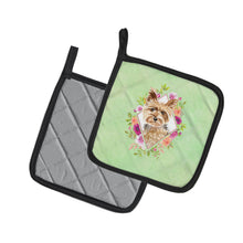 Load image into Gallery viewer, Yorkie Green Flowers Pot Holders - Set of 2 - Heat-Resistant Kitchen Essentials CK4357PTHD