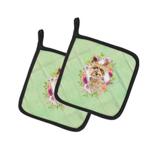 Load image into Gallery viewer, Yorkie Green Flowers Pot Holders - Set of 2 - Heat-Resistant Kitchen Essentials CK4357PTHD