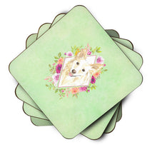 Load image into Gallery viewer, White Collie Green Flowers Coasters - Set of 4 Lightweight Foam, Absorbent Drink Coasters  CK4361FC