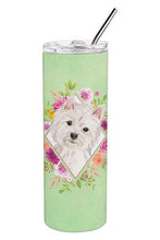 Load image into Gallery viewer, Westie  Green Flowers Double Walled Stainless Steel 20 oz Skinny Tumbler CK4363TBL20