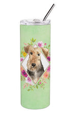 Load image into Gallery viewer, Airedale Terrier Green Flowers Double Walled Stainless Steel 20 oz Skinny Tumbler CK4364TBL20