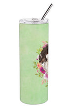 Load image into Gallery viewer, Tricolor Cavalier Spaniel Green Flowers Double Walled Stainless Steel 20 oz Skinny Tumbler CK4366TBL20