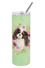 Load image into Gallery viewer, Tricolor Cavalier Spaniel Green Flowers Double Walled Stainless Steel 20 oz Skinny Tumbler CK4366TBL20