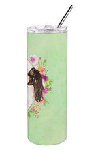 Load image into Gallery viewer, Tricolor Cavalier Spaniel Green Flowers Double Walled Stainless Steel 20 oz Skinny Tumbler CK4366TBL20