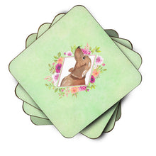 Load image into Gallery viewer, Dachshund Green Flowers Coasters - Set of 4 Lightweight Foam, Absorbent Drink Coasters  CK4367FC