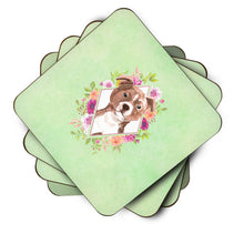 Load image into Gallery viewer, Staffie Bull Terrier Green Flowers Coasters - Set of 4 Lightweight Foam, Absorbent Drink Coasters  CK4368FC