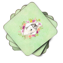 Load image into Gallery viewer, Siberian Husky Green Flowers Coasters - Set of 4 Lightweight Foam, Absorbent Drink Coasters  CK4370FC