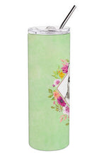 Load image into Gallery viewer, Siberian Husky Green Flowers Double Walled Stainless Steel 20 oz Skinny Tumbler CK4370TBL20