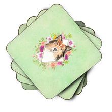 Load image into Gallery viewer, Sheltie Green Flowers Coasters - Set of 4 Lightweight Foam, Absorbent Drink Coasters  CK4373FC