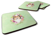 Load image into Gallery viewer, Sheltie Green Flowers Coasters - Set of 4 Lightweight Foam, Absorbent Drink Coasters  CK4373FC